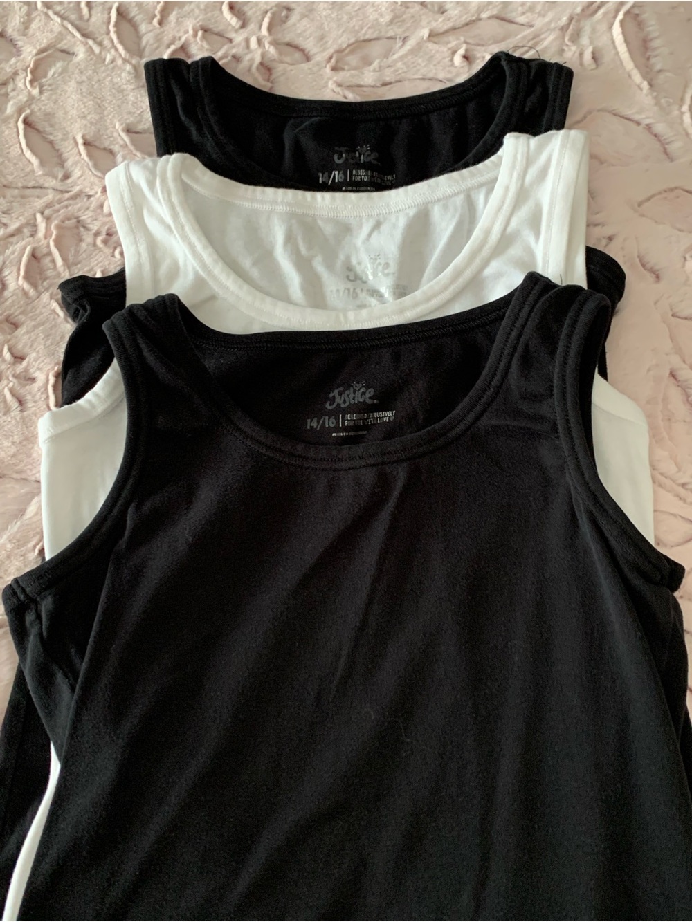 Lot of 3 Justice Tank Tops - Size 14 - Two Black & One White